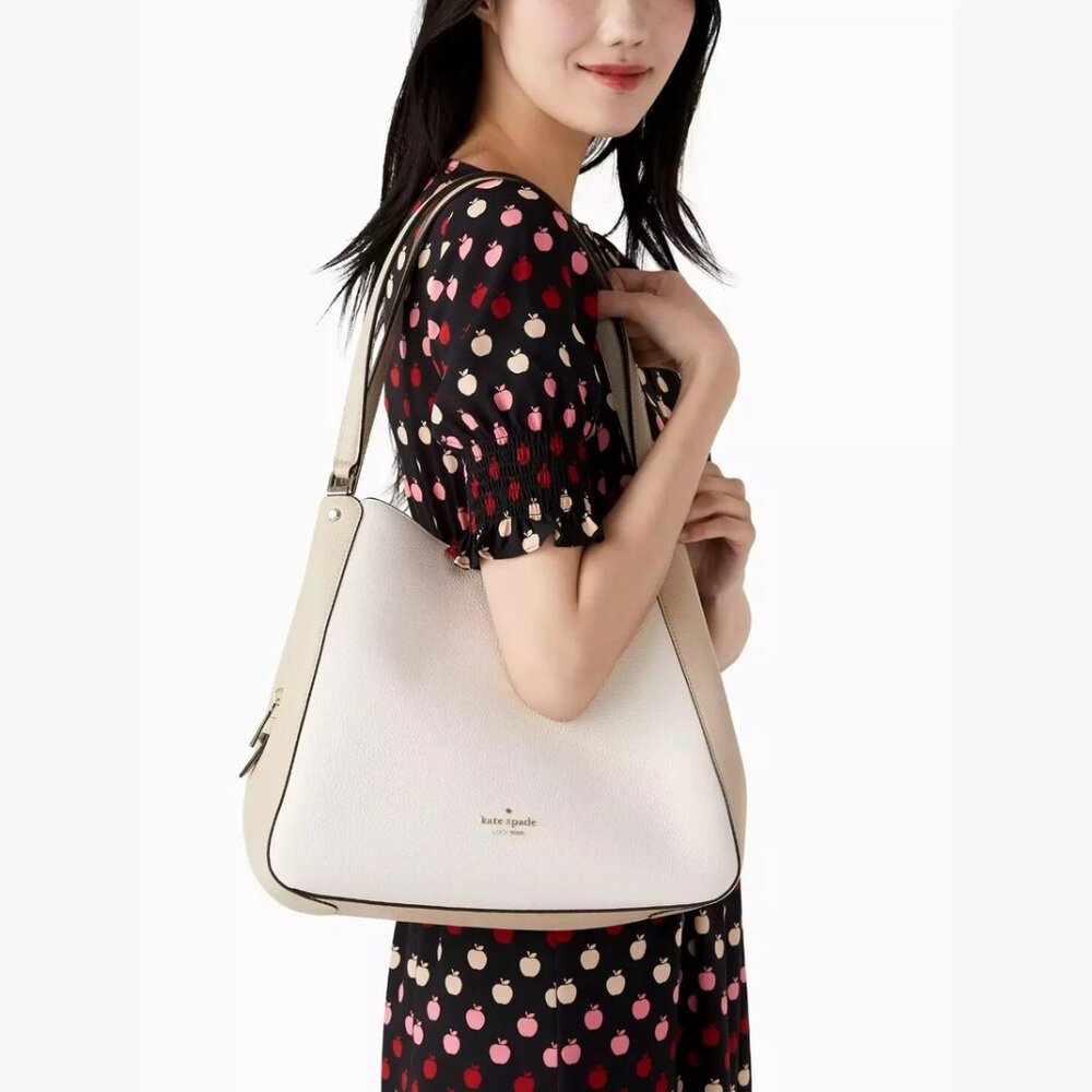 Kate Spade Leila Colorblock Cream and Tan Shoulder Bag Tote 3 Compartment Purse
